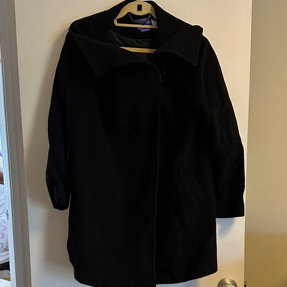 Seraphine Maternity Black Wool Cashmere Winter Coat, size 8 US